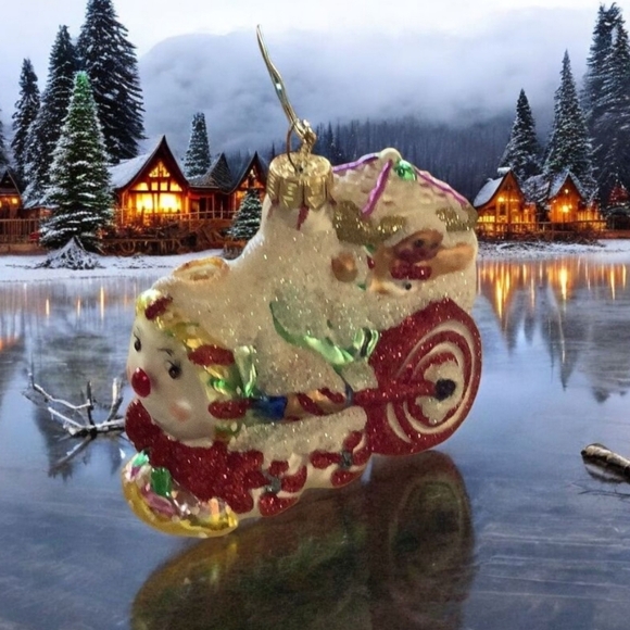 Glass train, ornament, red white and green, cute face take them home and… - Picture 1 of 10